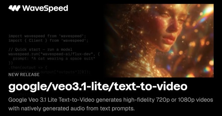 Veo3.1 Lite · Text to Video example reference.